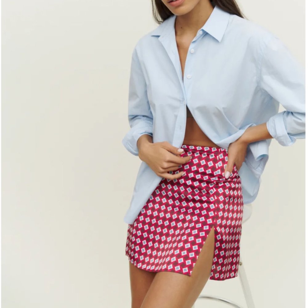 NWT Reformation Robbie Silk Print slit Mini Skirt Arcade Pattern size 0 XS